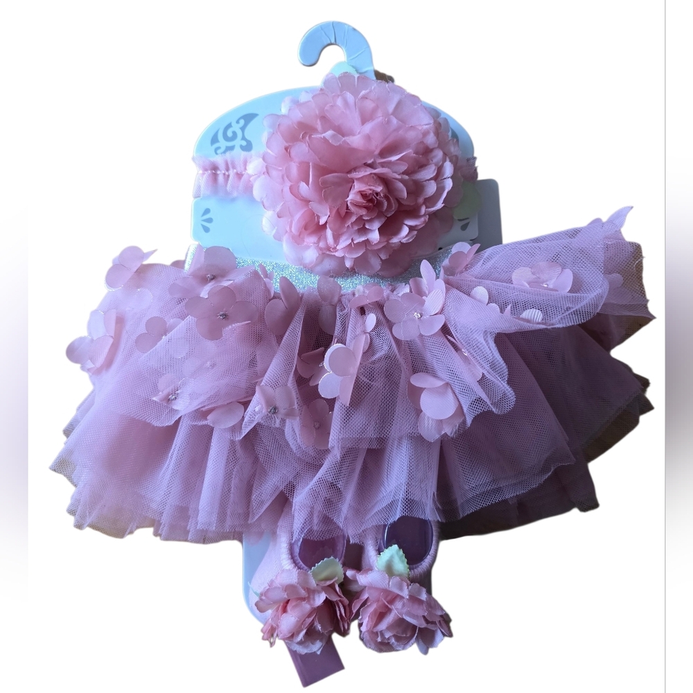 NWT Toby Baby Girl 3pc Tutu Set Newborn Photo Outfit Pink Floral Tulle Skirt Set